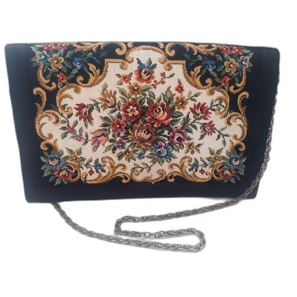 Vintage Walbaeg Tapestry Floral Chain Strap Evening Bag Purse Hong Kong - Picture 1 of 8
